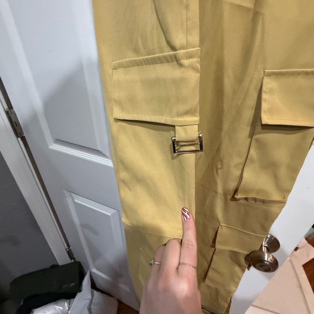Women's Yellow/Cream Brown Cargo Jumpsuit - Picture 5 of 7